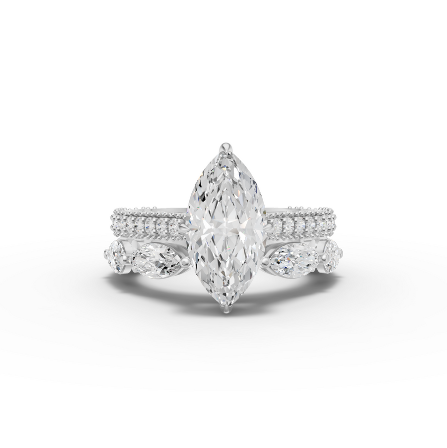 4.97 Ct Marquise Solitaire Ring with Pavé Bands Set 2.50 Ct Center