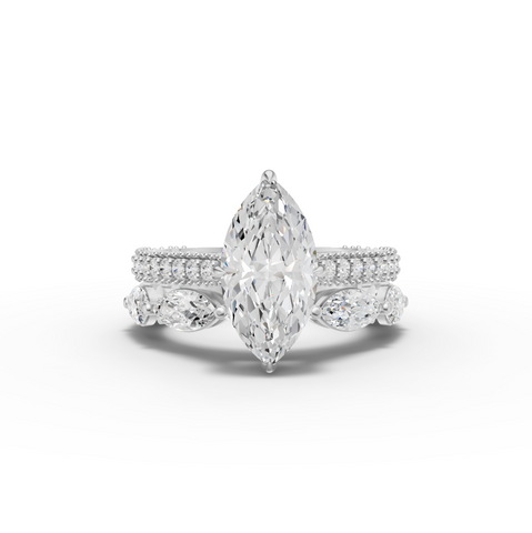 4.97 Ct Marquise Solitaire Ring with Pavé Bands Set 2.50 Ct Center