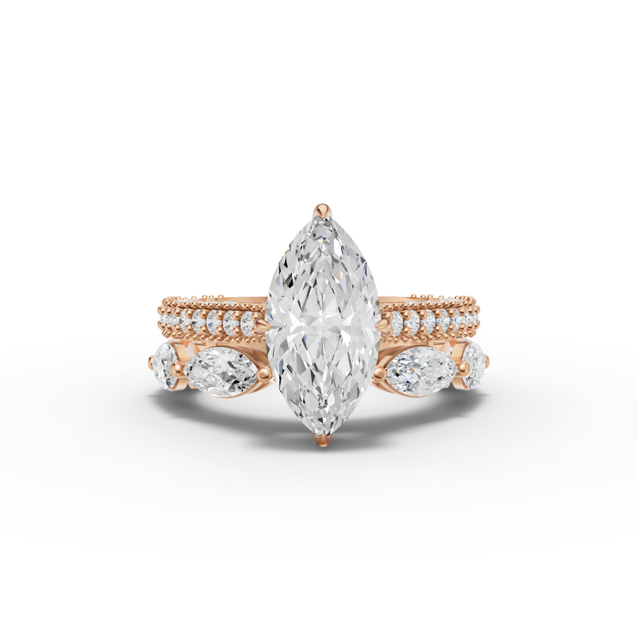 4.97 Ct Marquise Solitaire Ring with Pavé Bands Set 2.50 Ct Center