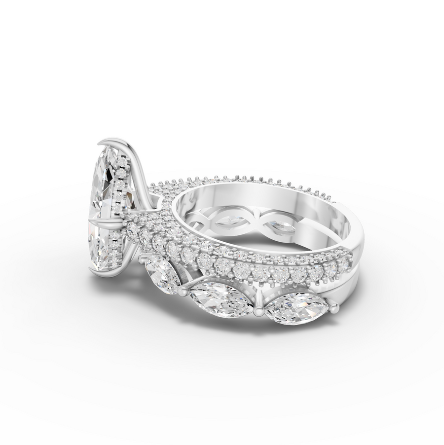 4.97 Ct Marquise Solitaire Ring with Pavé Bands Set 2.50 Ct Center