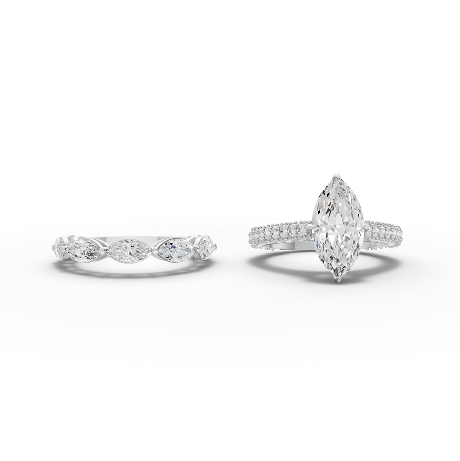 4.97 Ct Marquise Solitaire Ring with Pavé Bands Set 2.50 Ct Center