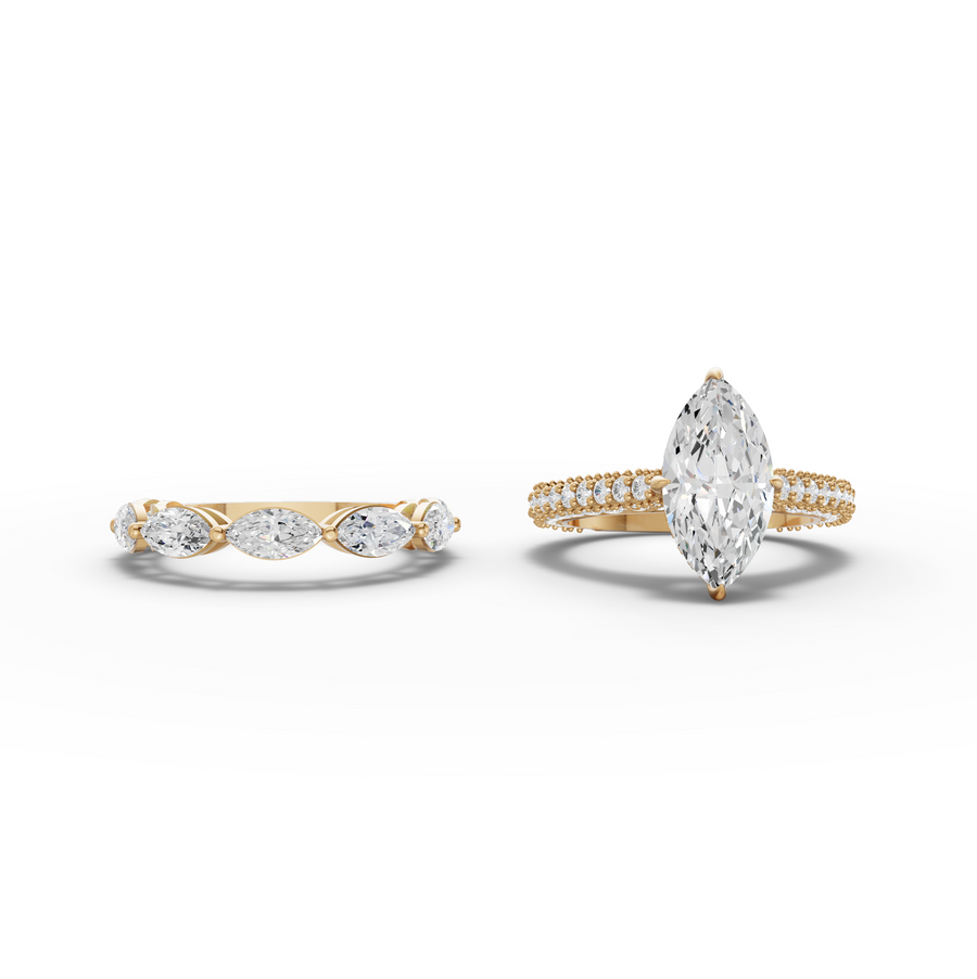 4.97 Ct Marquise Solitaire Ring with Pavé Bands Set 2.50 Ct Center