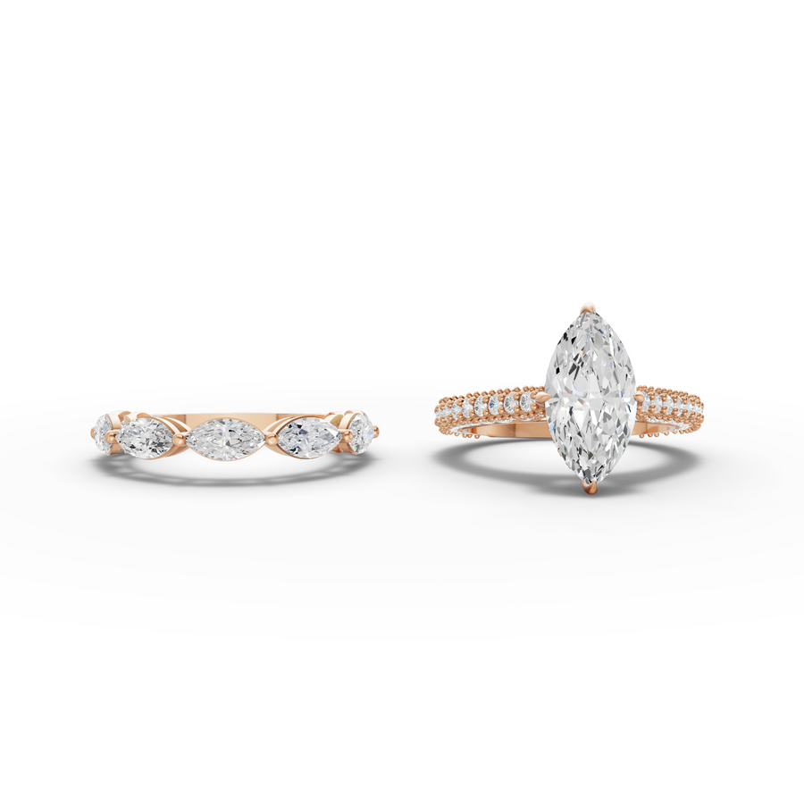 4.97 Ct Marquise Solitaire Ring with Pavé Bands Set 2.50 Ct Center