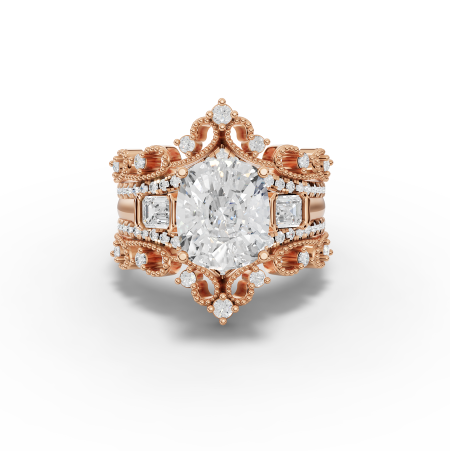 3.89 Ct Cushion Halo With Side Stone Band Set 3.00 Ct Center