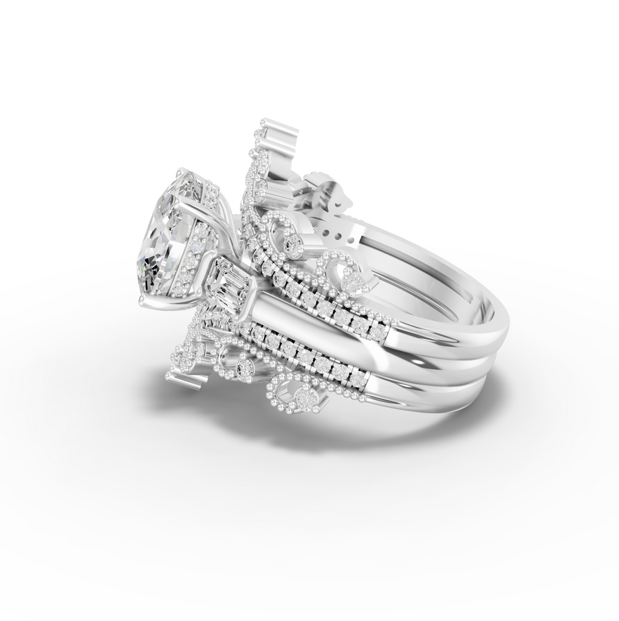 3.89 Ct Cushion Halo With Side Stone Band Set 3.00 Ct Center
