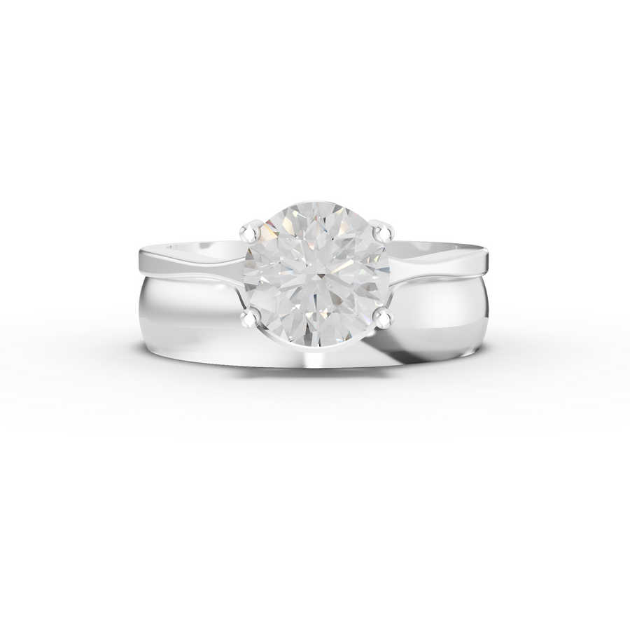 1.50 ct round lab grown diamond solitaire ring with wide band and bold modern profile