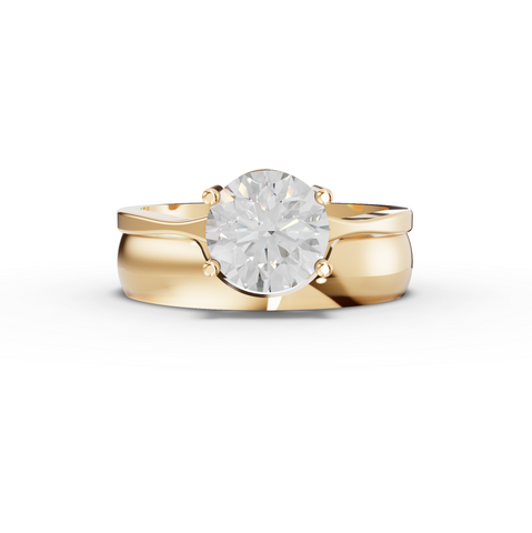 1.50 Ct Round Lab Diamond Wide Band Solitaire Ring Set 1.50 Ct Center