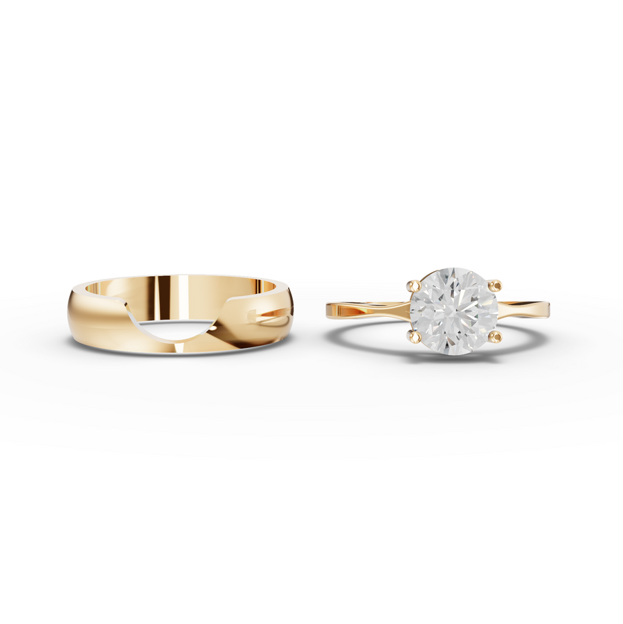1.50 Ct Round Solitaire With Band Ring 1.5 Ct Center