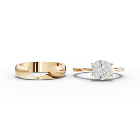 1.50 Ct Round Lab Diamond Wide Band Solitaire Ring Set 1.50 Ct Center
