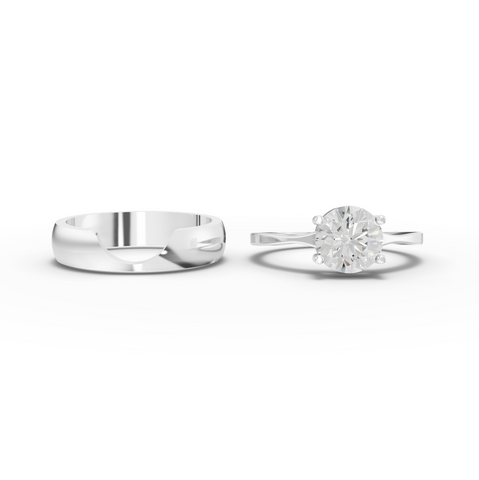1.50 Ct Round Lab Diamond Wide Band Solitaire Ring Set 1.50 Ct Center