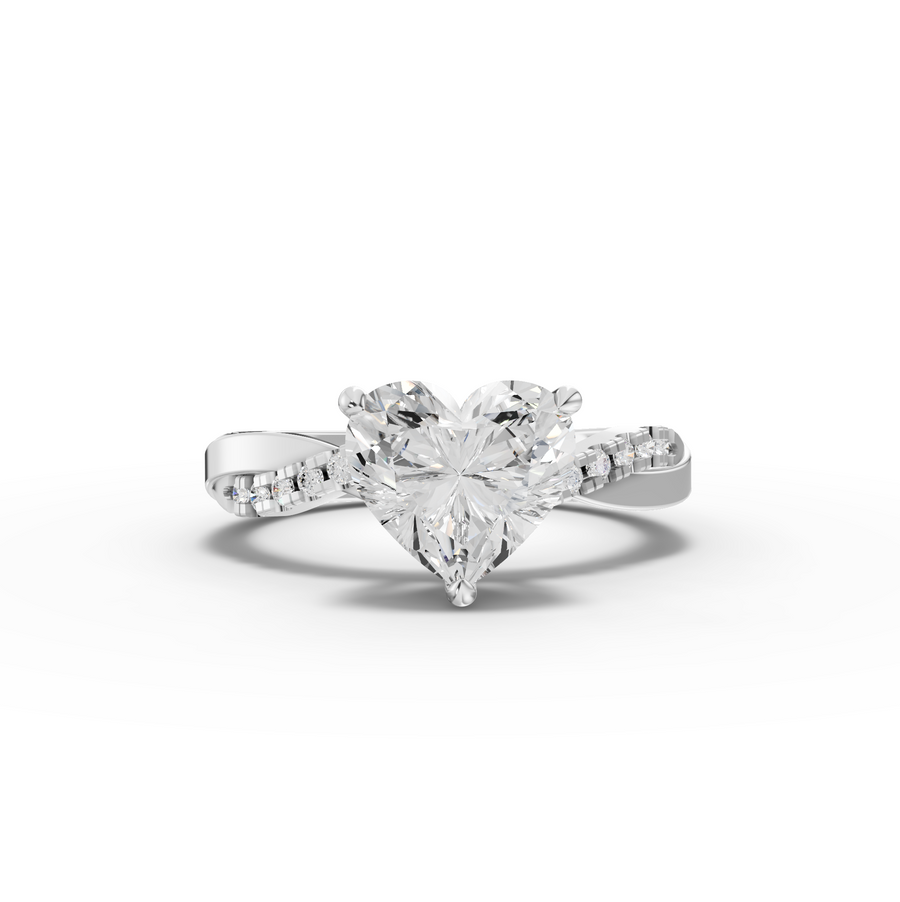 2.20 ct heart lab diamond ring with 2.00 ct center and crossover pavé band