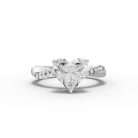 2.20 Ct Heart Lab Diamond Ring with Crossover Pavé Band 2.00 Ct Center