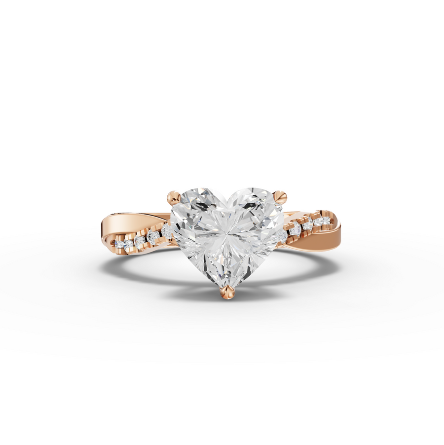 2.20 Ct Heart Solitaire With Twist Pavé Band 2.00 Ct Center