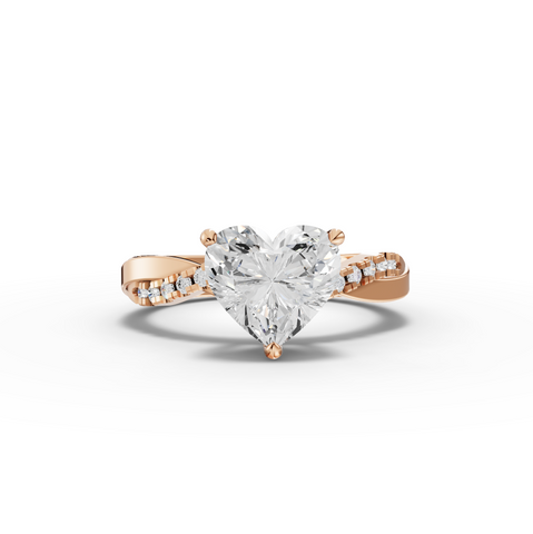 1.70 Ct Heart Lab Diamond Ring with Crossover Pavé Band 1.50 Ct Center