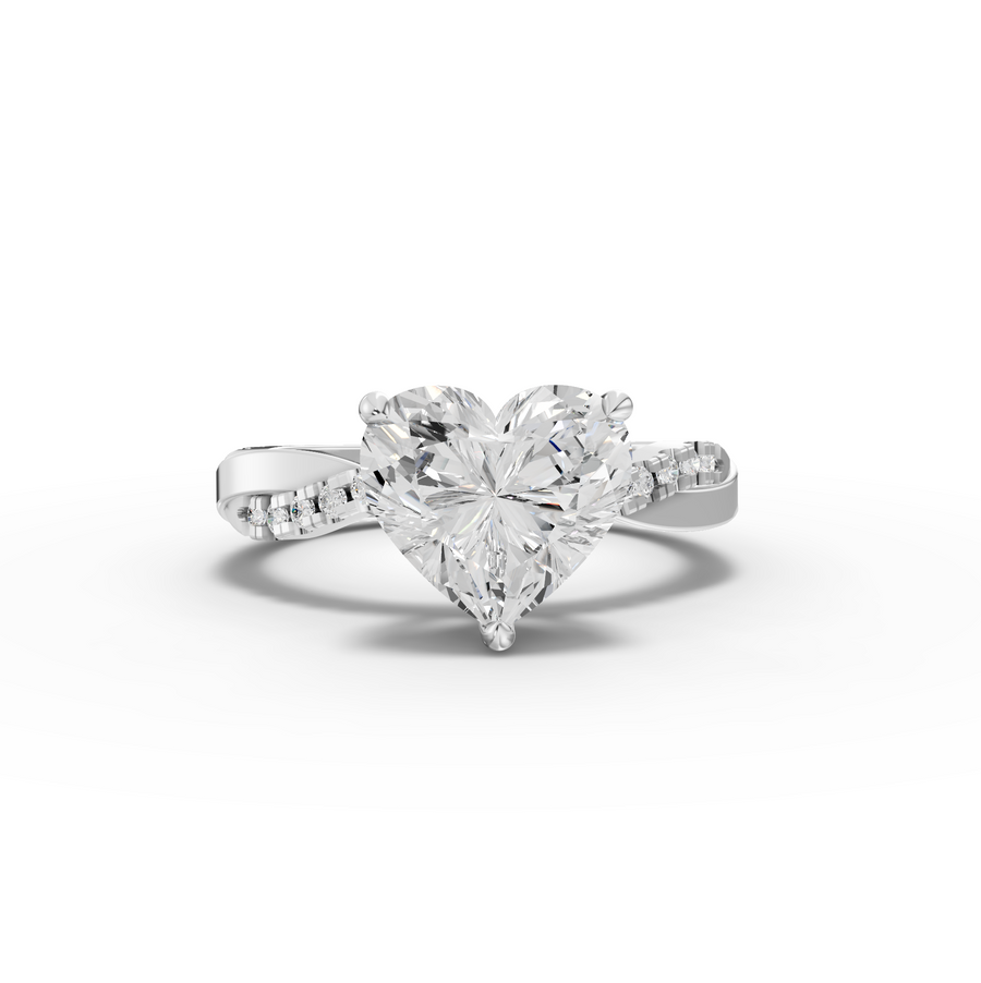 2.70 ct heart lab diamond ring with 2.50 ct center and crossover pavé infinity twist band