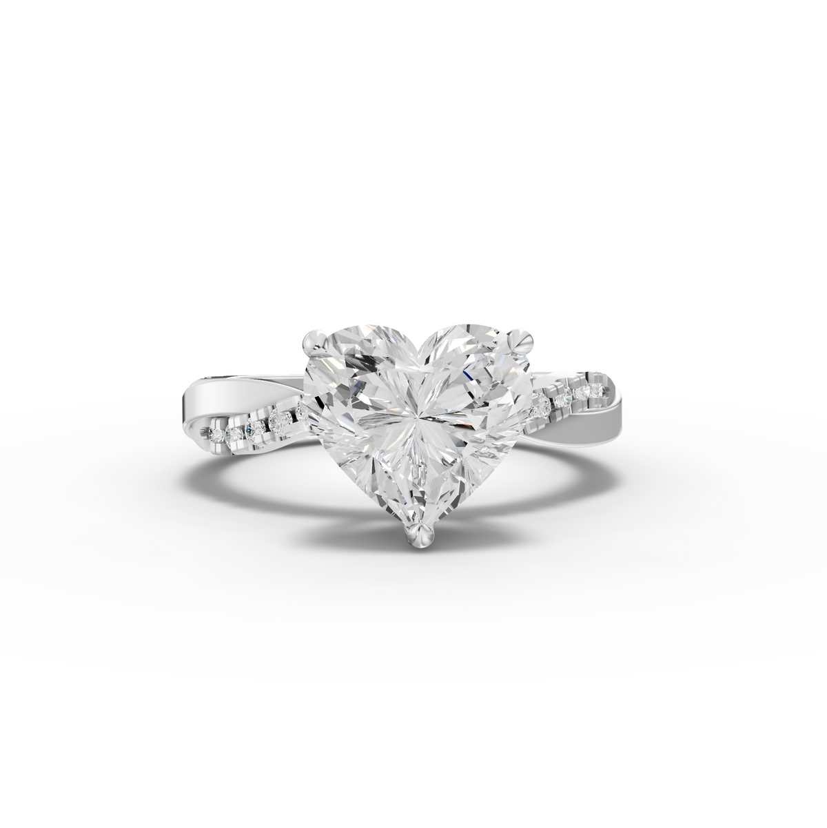 2.70 Ct Heart Lab Diamond Ring with Crossover Pavé Band 2.50 Ct Center