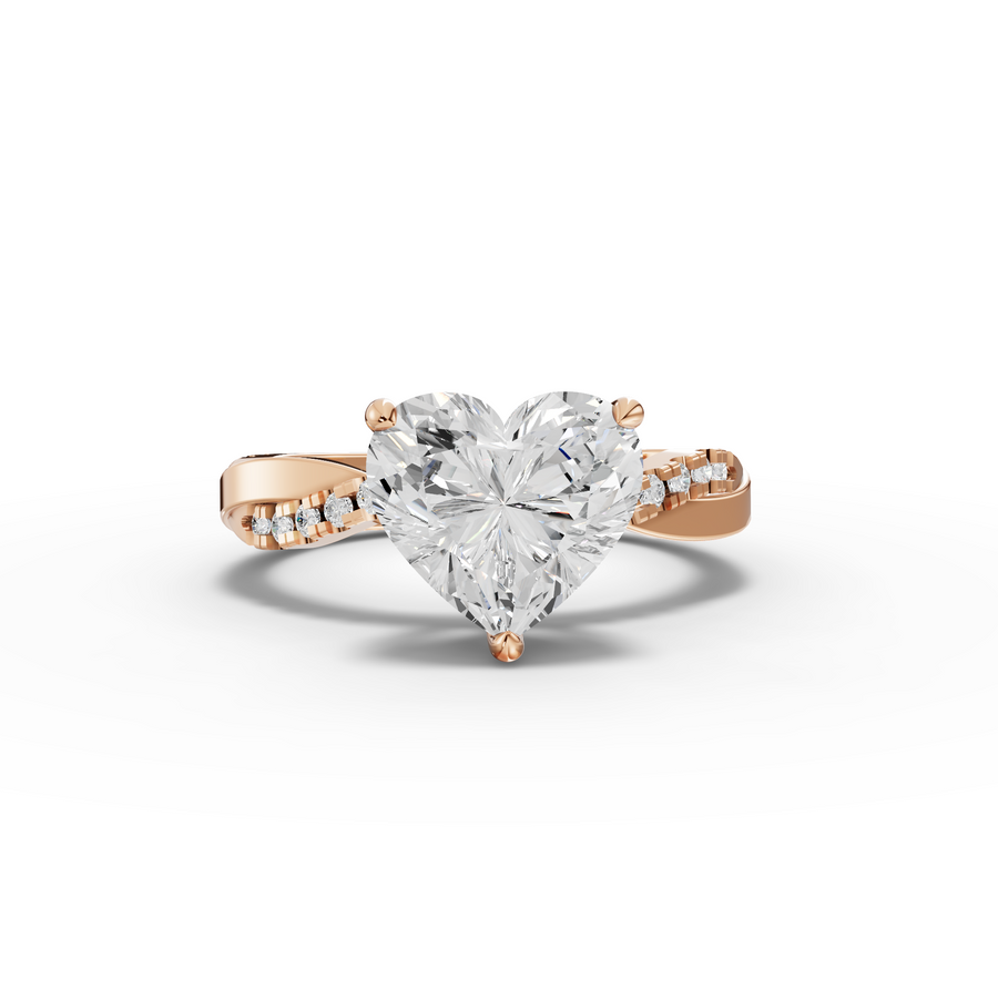2.70 Ct Heart Solitaire With Twist Pavé Band 2.50 Ct Center
