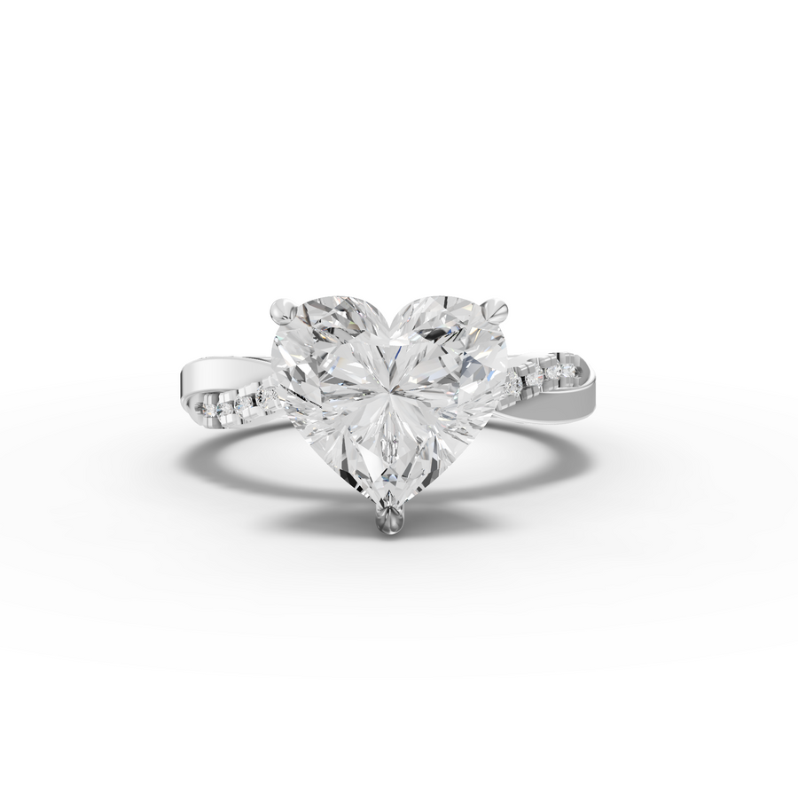 3.20 ct heart lab diamond ring with 3.00 ct center and pavé crossover band