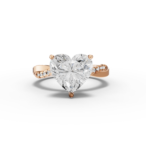 3.20 Ct Heart Lab Diamond Ring with Crossover Pavé Band 3.00 Ct Center