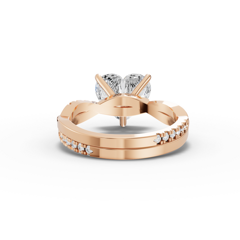 3.20 Ct Heart Lab Diamond Ring with Crossover Pavé Band 3.00 Ct Center