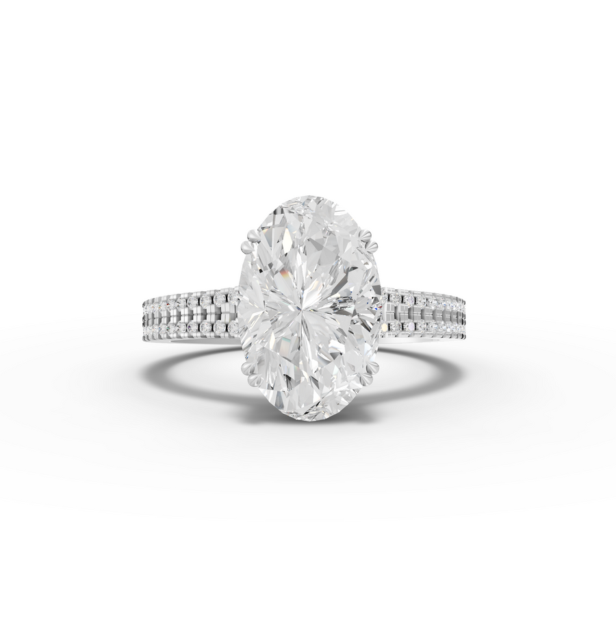 3.21 ct oval lab diamond ring with 3.00 ct center stone and double pavé band