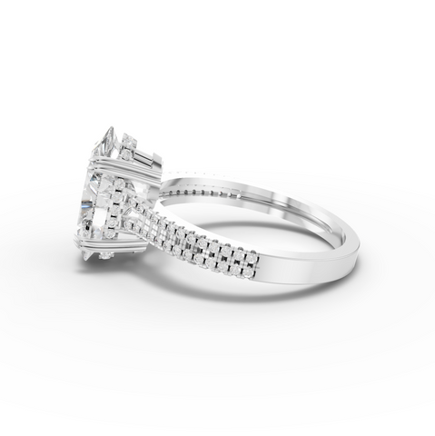 3.21 Ct Oval Lab Diamond Ring with Double Pavé Band 3.00 Ct Center