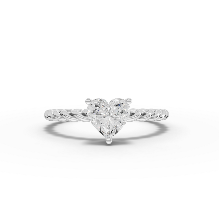 1.00 ct heart solitaire lab diamond ring with twisted band in fine jewelry setting