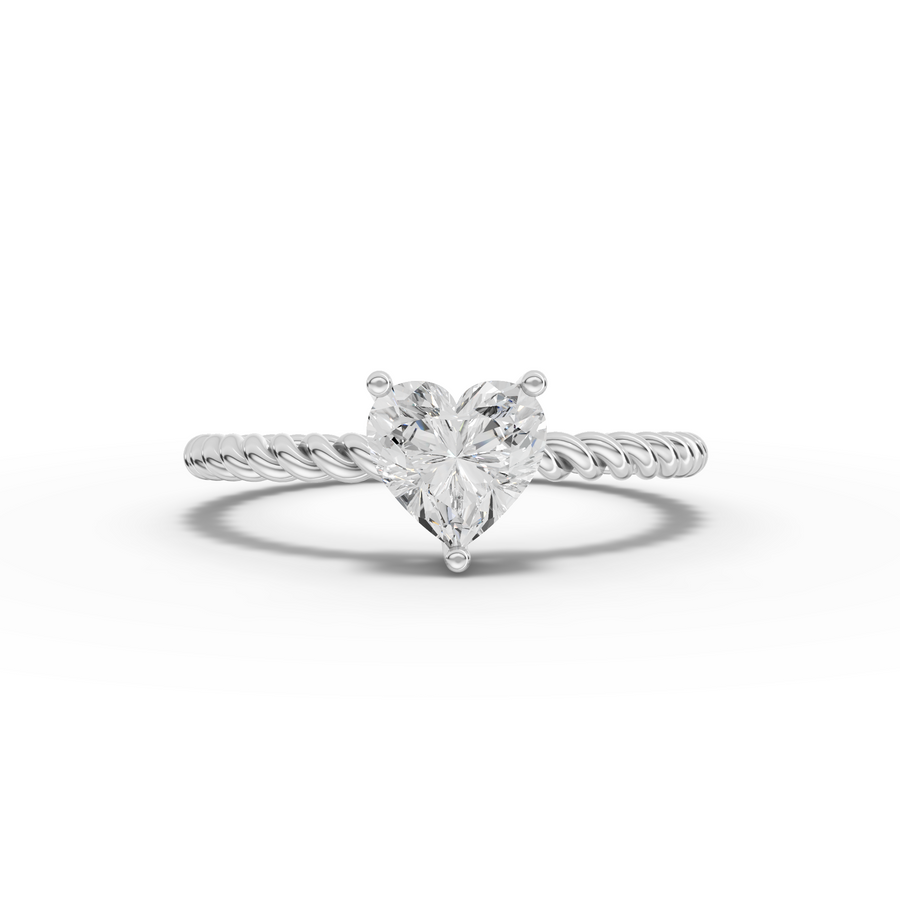 1.00 ct heart solitaire lab diamond twist ring with heart-shaped center stone and twisted band