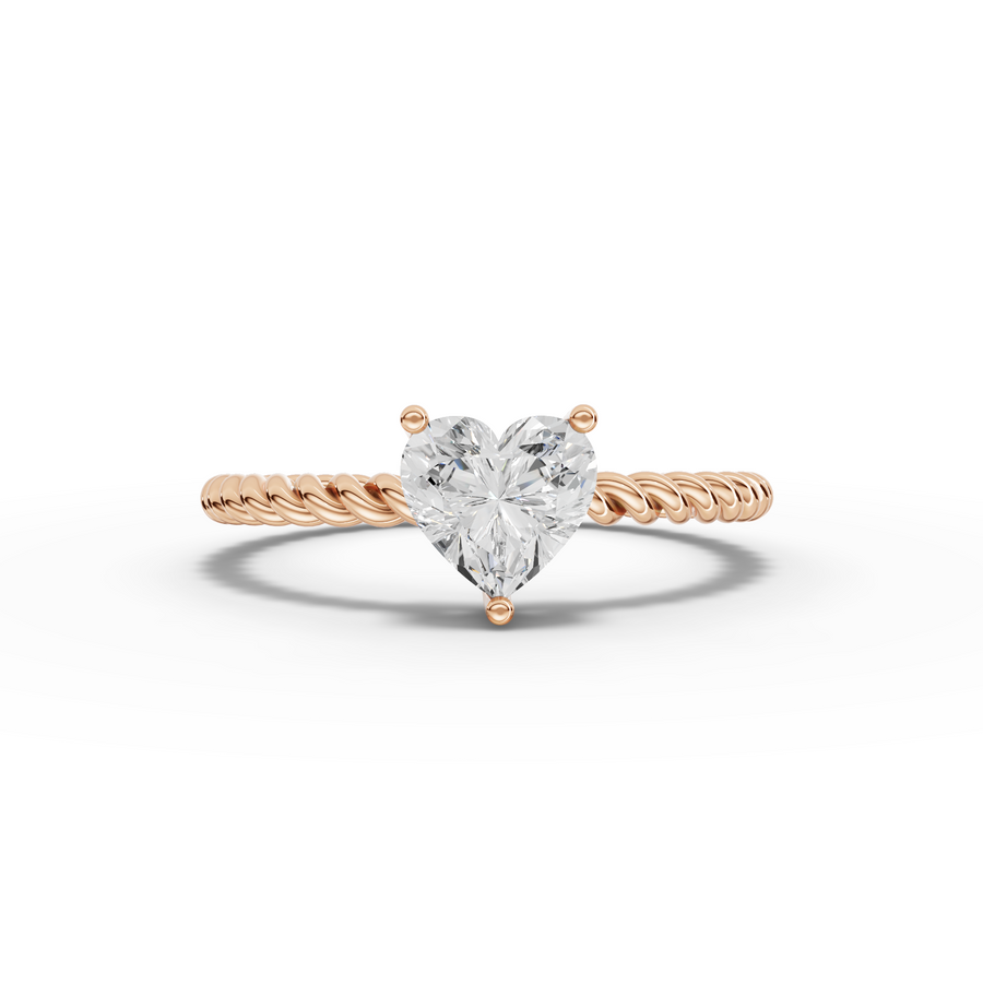 1.00 Ct Heart Solitaire With Twist Band Ring
