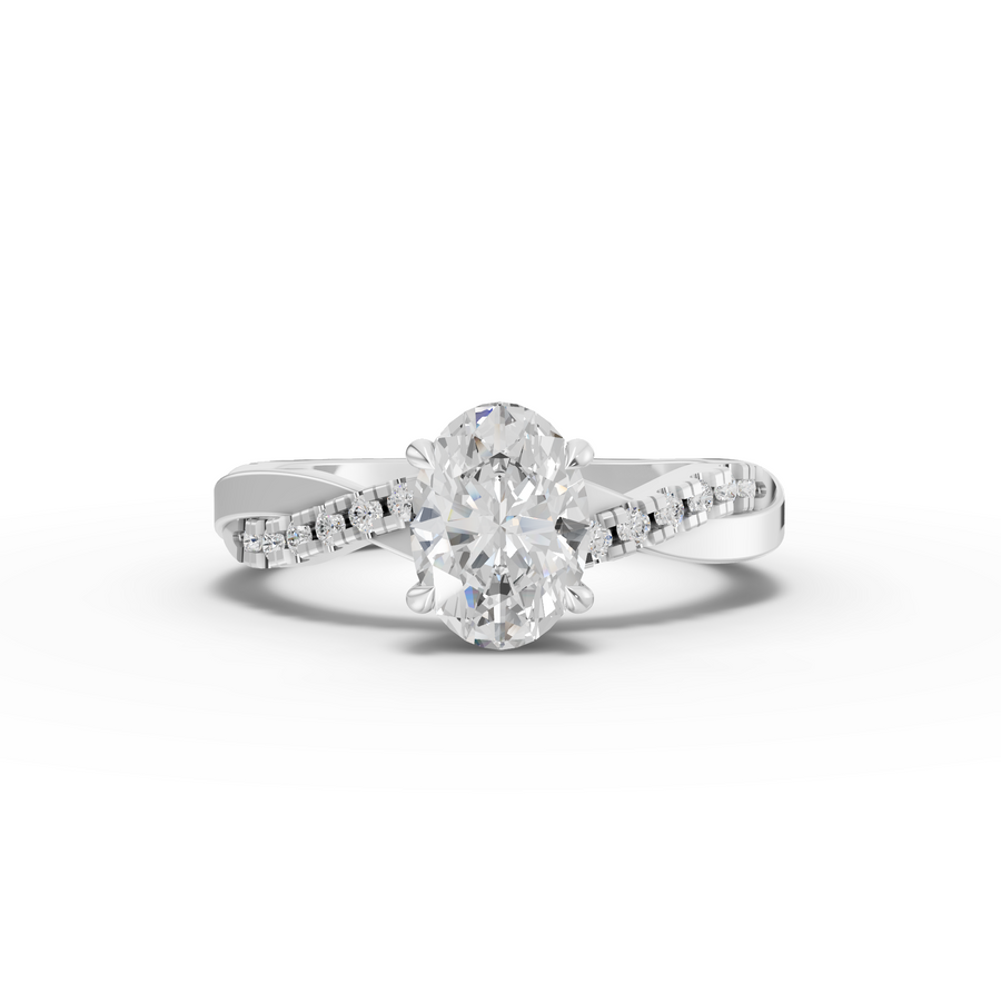 1.20 ct oval lab diamond ring with 1.00 ct center and crossover pavé band
