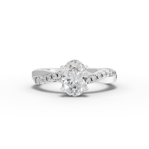 1.20 Ct Oval Lab Diamond Ring with Crossover Pavé Band 1.00 Ct Center
