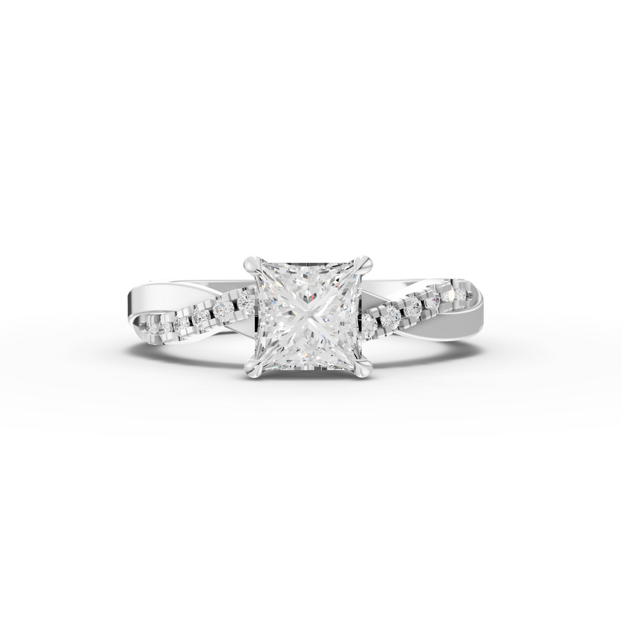 1.20 ct princess lab diamond ring with 1.00 ct center and crossover pavé band