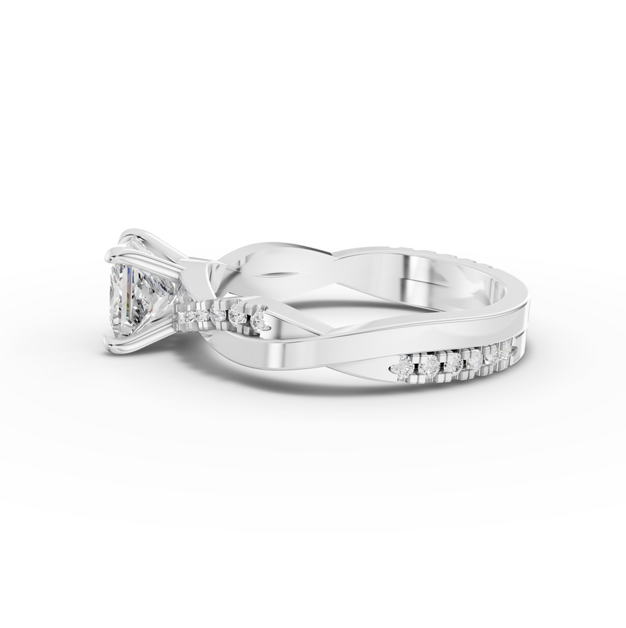 1.20 Ct Princess With Side Pavé Band 1.00 Ct Center