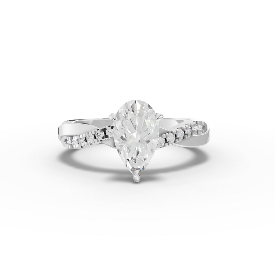 1.20 ct pear lab diamond ring with 1.00 ct center and crossover pavé band
