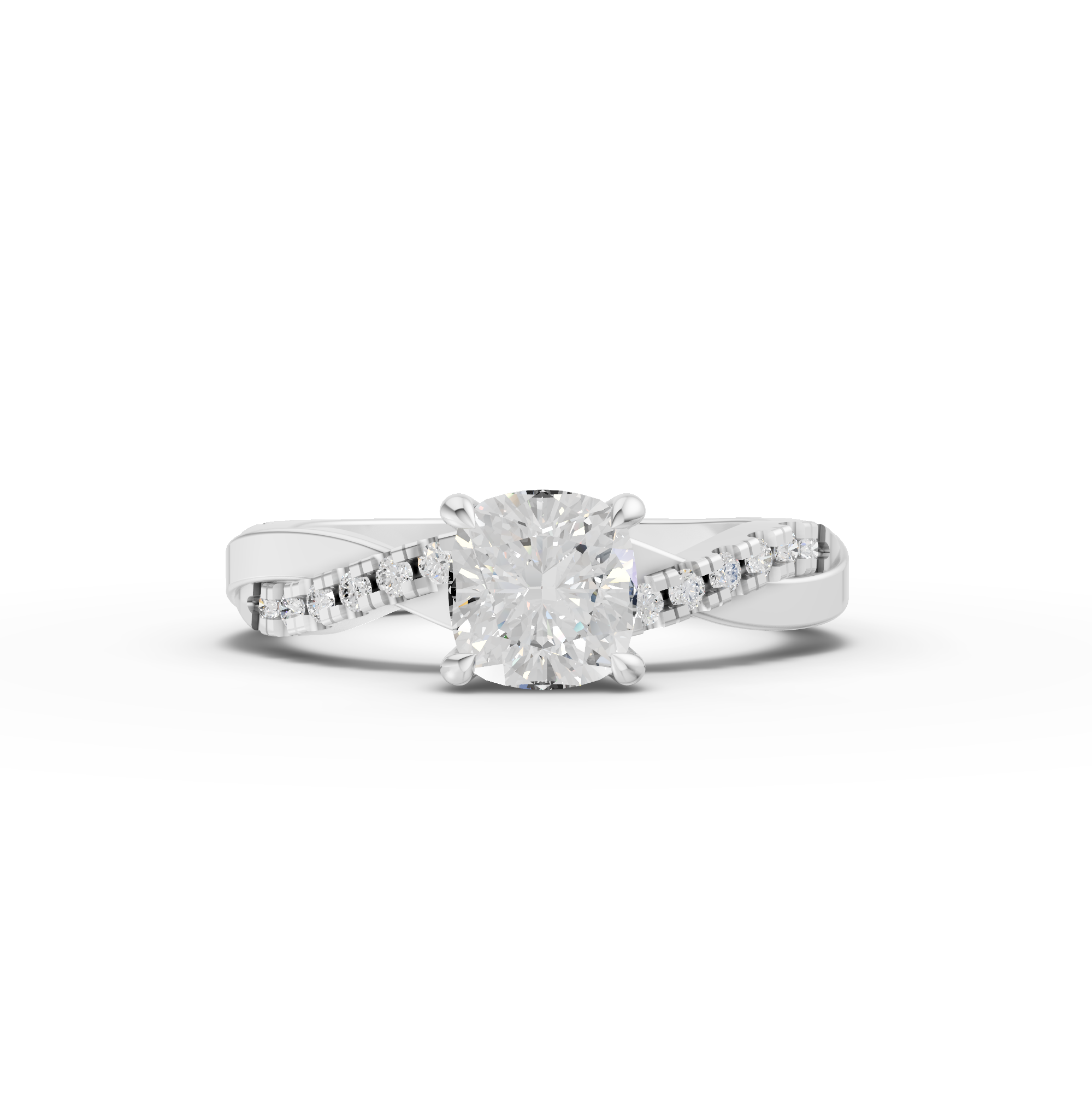 1.20 ct cushion lab diamond ring with 1.00 ct center and crossover pavé band