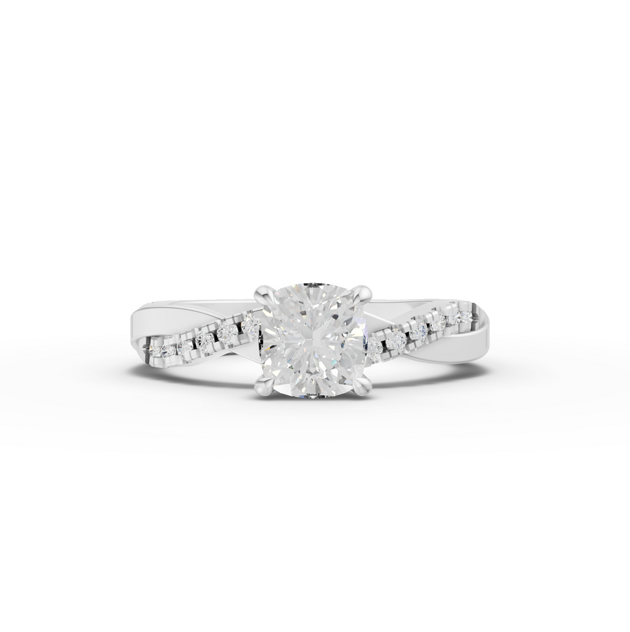 1.20 ct cushion lab diamond ring with 1.00 ct center and crossover pavé band
