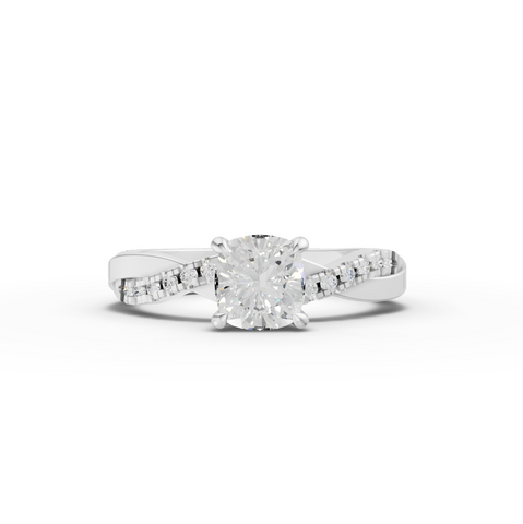 1.20 ct cushion lab diamond ring with 1.00 ct center and crossover pavé band