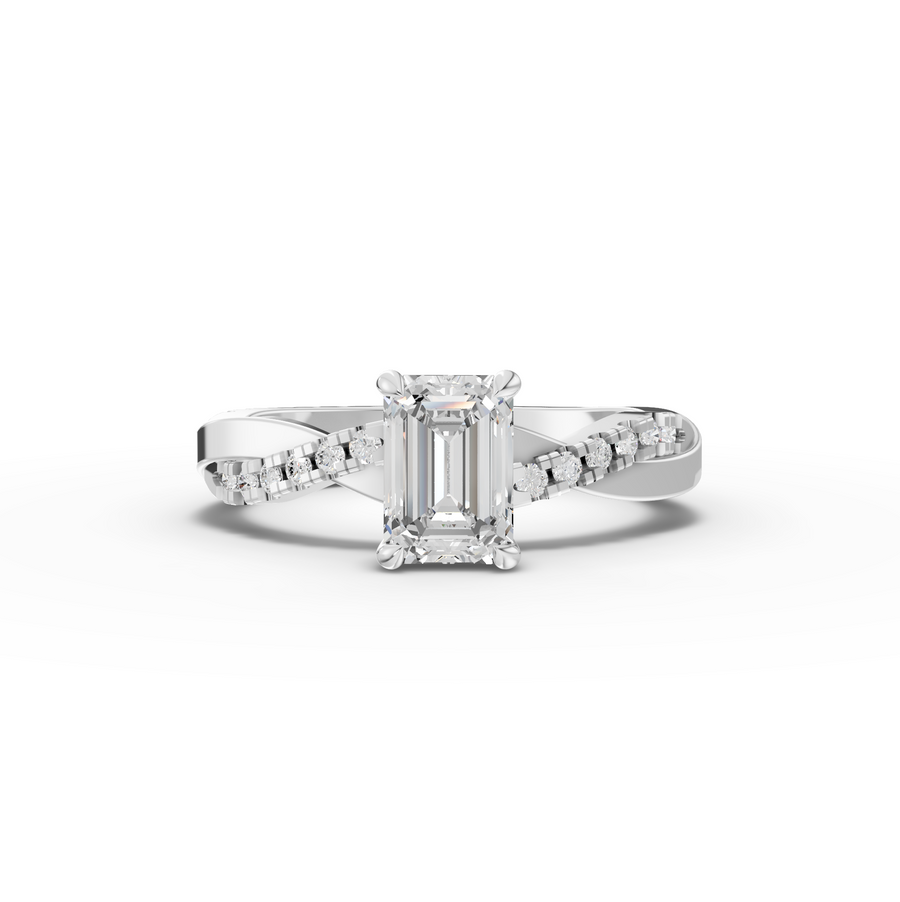 1.20 ct emerald lab diamond ring with 1.00 ct center and crossover pavé band