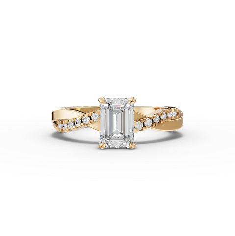 1.20 Ct Emerald Lab Diamond Ring with Crossover Pavé Band 1.00 Ct Center