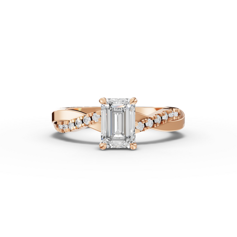 1.20 Ct Emerald Lab Diamond Ring with Crossover Pavé Band 1.00 Ct Center