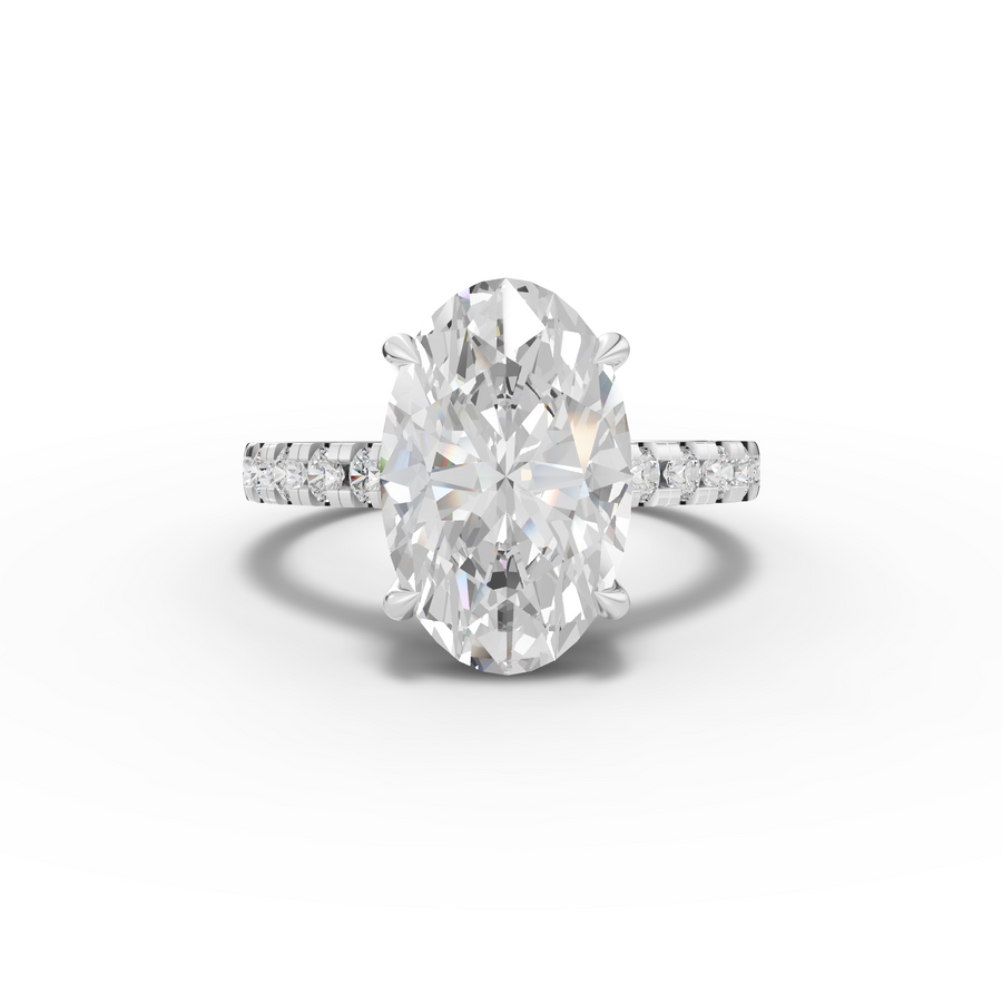 4.30 ct oval solitaire lab diamond accent ring with 4.00 ct center stone and pavé-style diamond band
