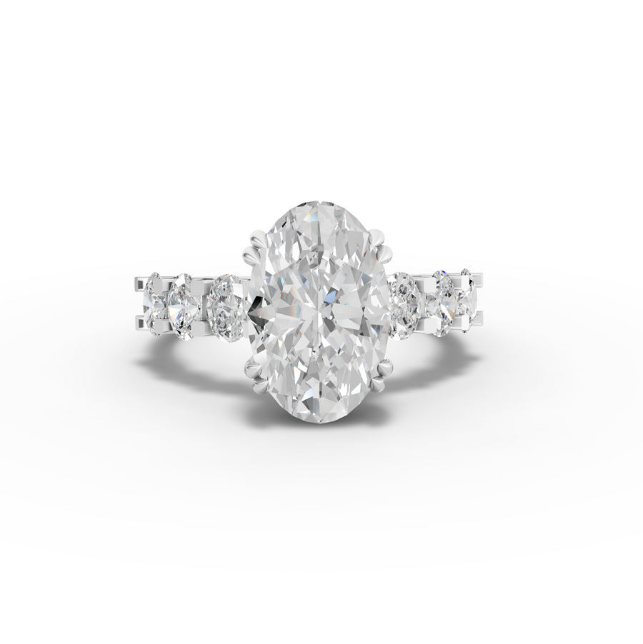 3.92 ct oval lab diamond accent ring with 3.00 ct center stone in solitaire-inspired engagement setting