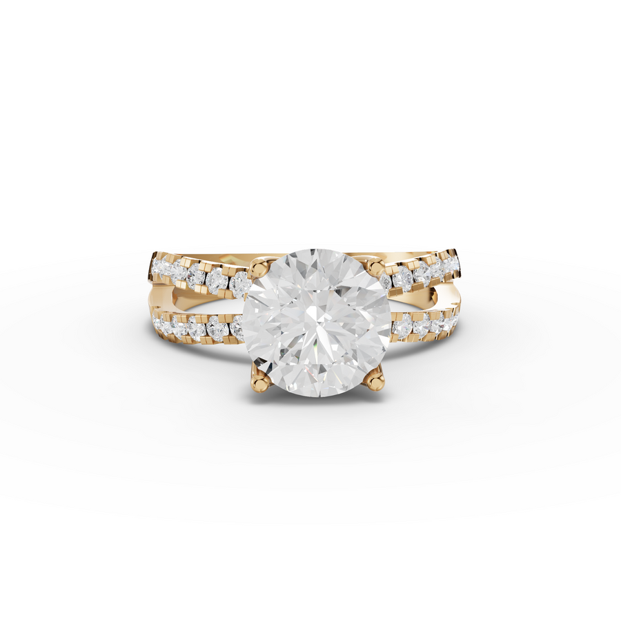 2.49 Ct Round Solitaire Double Pavé Ring 2.00 Ct Center