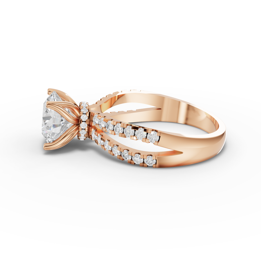 2.49 Ct Round Solitaire Double Pavé Ring 2.00 Ct Center