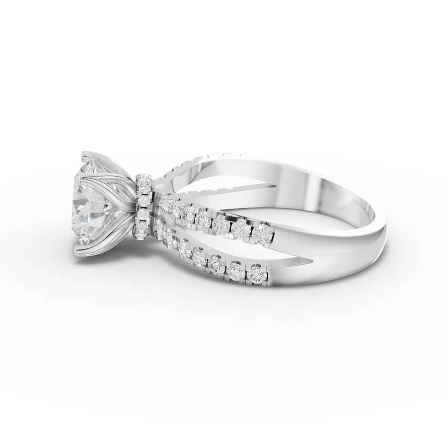 2.49 Ct Round Solitaire Double Pavé Ring 2.00 Ct Center