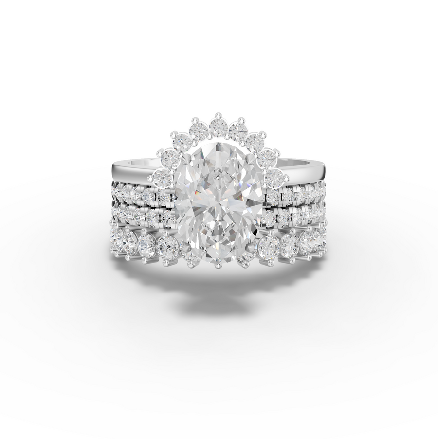3.17 ct oval lab diamond halo ring with 2.00 ct center and triple pavé band
