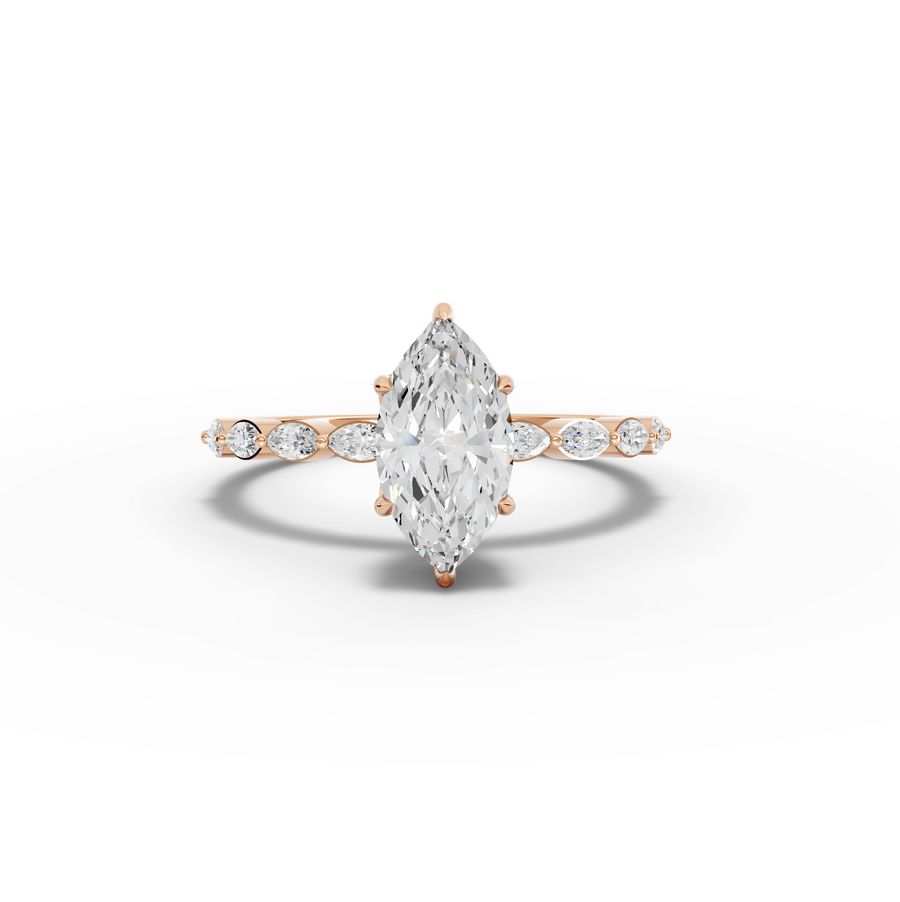 1.28 Ct Marquise Hidden Halo With Side Stone Ring 1.00 Ct Center