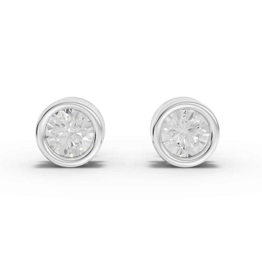 Round bezel lab grown diamond stud earrings, 0.50 ct each with sleek settings and secure screw backs