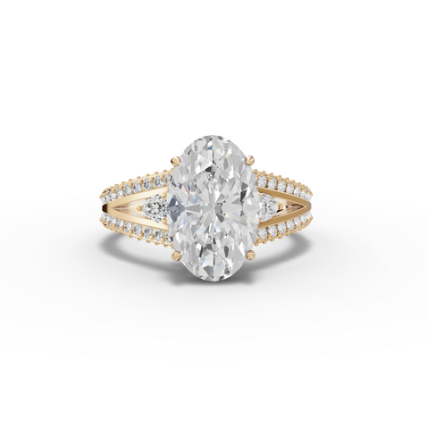 3.75 Ct Oval Solitaire Lab Diamond Hidden Halo Pavé Ring 3.00 Ct Center