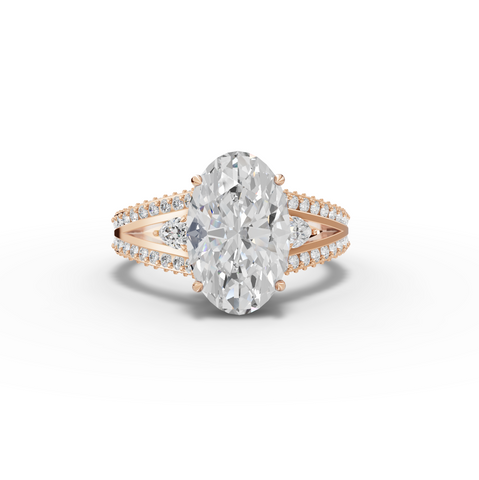 3.75 Ct Oval Solitaire Lab Diamond Hidden Halo Pavé Ring 3.00 Ct Center